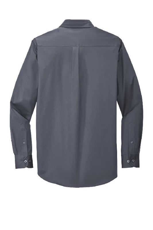 Port Authority Mens Easy Care Wrinkle Resistant Long Sleeve Button Down Shirt w/ Pocket - Steel Grey