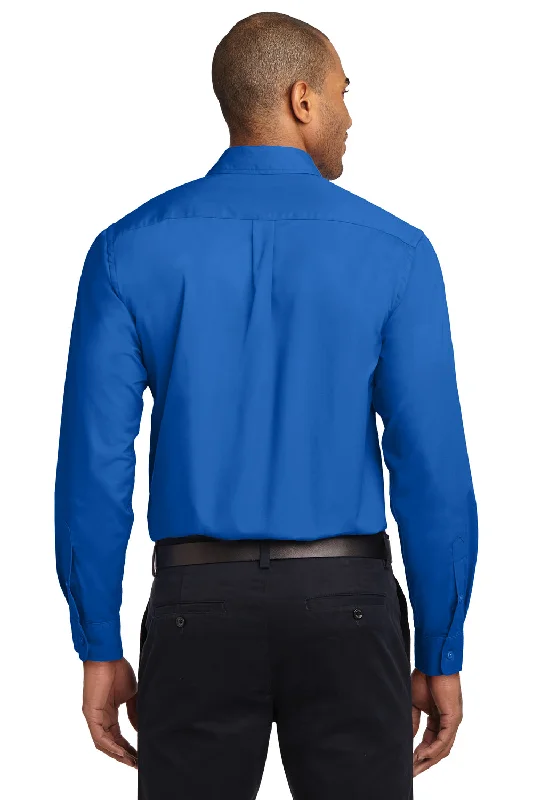 Port Authority Mens Easy Care Wrinkle Resistant Long Sleeve Button Down Shirt w/ Pocket - Strong Blue