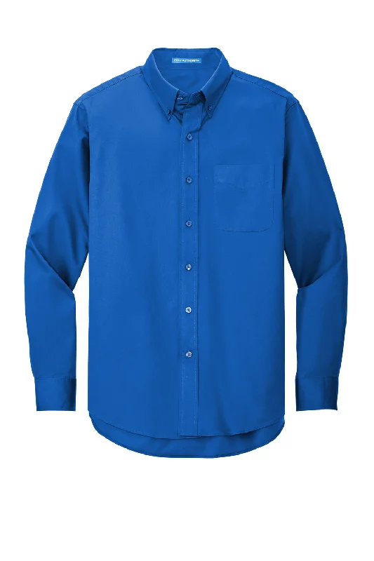 Port Authority Mens Easy Care Wrinkle Resistant Long Sleeve Button Down Shirt w/ Pocket - Strong Blue