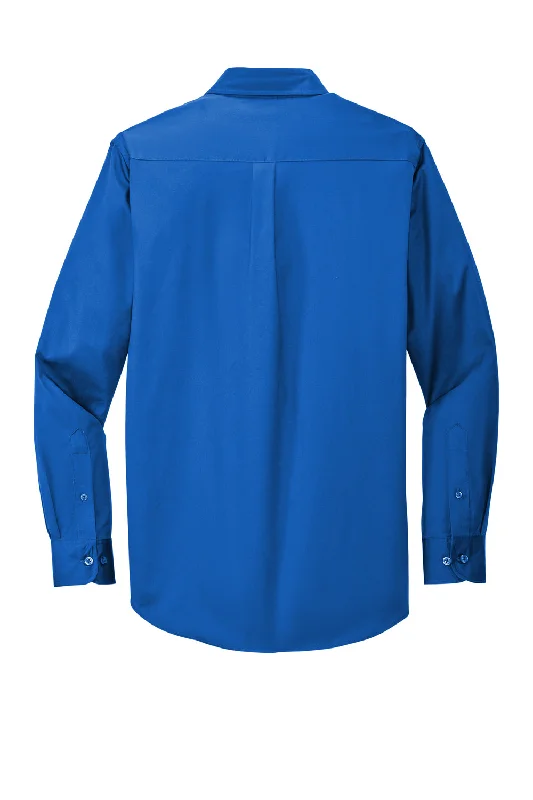 Port Authority Mens Easy Care Wrinkle Resistant Long Sleeve Button Down Shirt w/ Pocket - Strong Blue