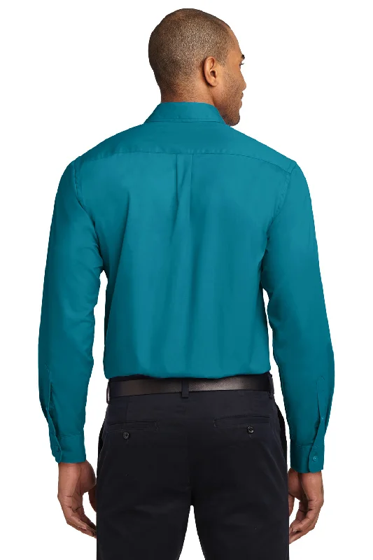 Port Authority Mens Easy Care Wrinkle Resistant Long Sleeve Button Down Shirt w/ Pocket - Teal Green