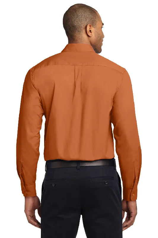 Port Authority Mens Easy Care Wrinkle Resistant Long Sleeve Button Down Shirt w/ Pocket - Texas Orange