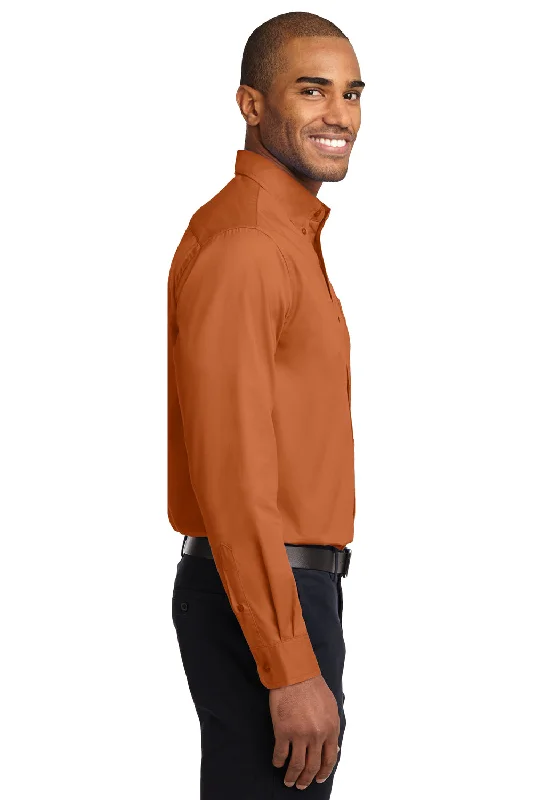 Port Authority Mens Easy Care Wrinkle Resistant Long Sleeve Button Down Shirt w/ Pocket - Texas Orange