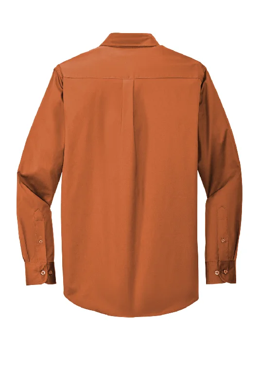 Port Authority Mens Easy Care Wrinkle Resistant Long Sleeve Button Down Shirt w/ Pocket - Texas Orange