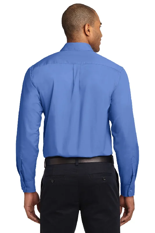 Port Authority Mens Easy Care Wrinkle Resistant Long Sleeve Button Down Shirt w/ Pocket - Ultramarine Blue