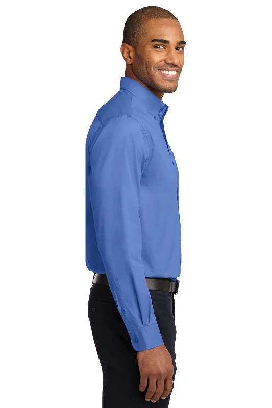 Port Authority Mens Easy Care Wrinkle Resistant Long Sleeve Button Down Shirt w/ Pocket - Ultramarine Blue