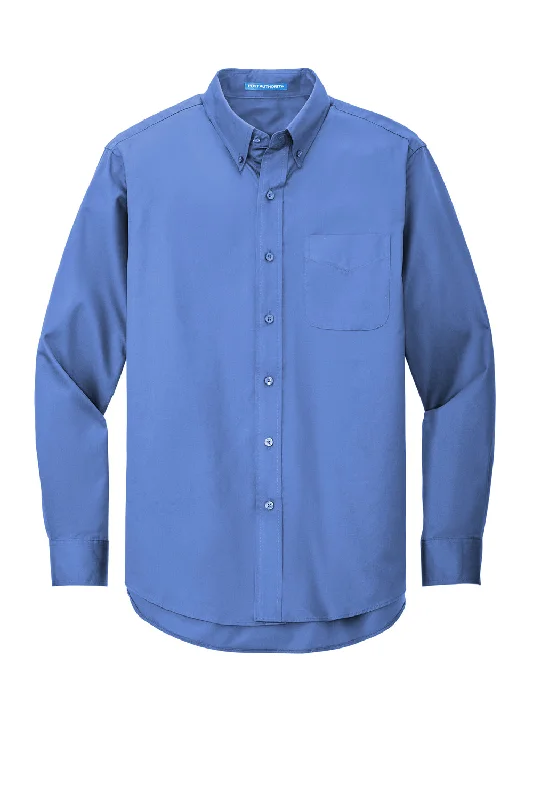 Port Authority Mens Easy Care Wrinkle Resistant Long Sleeve Button Down Shirt w/ Pocket - Ultramarine Blue