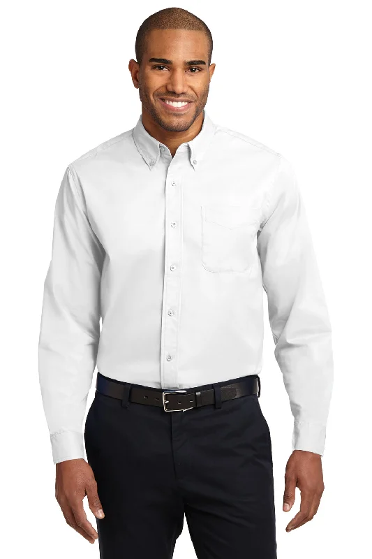 Port Authority Mens Easy Care Wrinkle Resistant Long Sleeve Button Down Shirt w/ Pocket - White