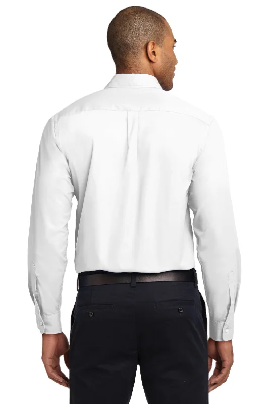 Port Authority Mens Easy Care Wrinkle Resistant Long Sleeve Button Down Shirt w/ Pocket - White