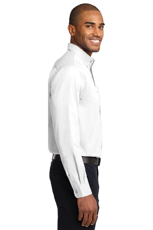 Port Authority Mens Easy Care Wrinkle Resistant Long Sleeve Button Down Shirt w/ Pocket - White