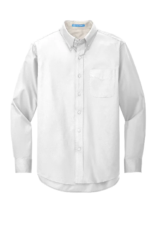 Port Authority Mens Easy Care Wrinkle Resistant Long Sleeve Button Down Shirt w/ Pocket - White