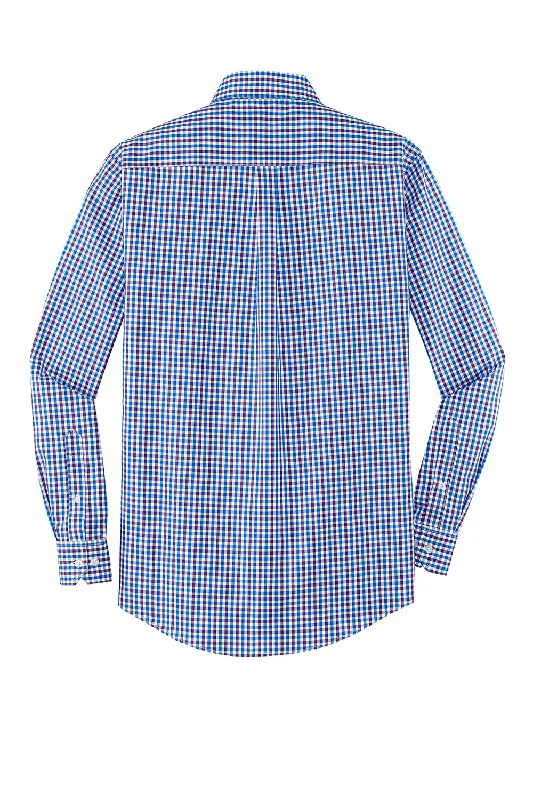 Port Authority Mens Easy Care Wrinkle Resistant Long Sleeve Button Down Shirt w/ Pocket - Blue/Purple