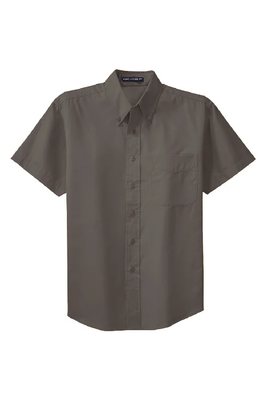 Port Authority Mens Easy Care Wrinkle Resistant Short Sleeve Button Down Shirt w/ Pocket - Bark Brown - Closeout