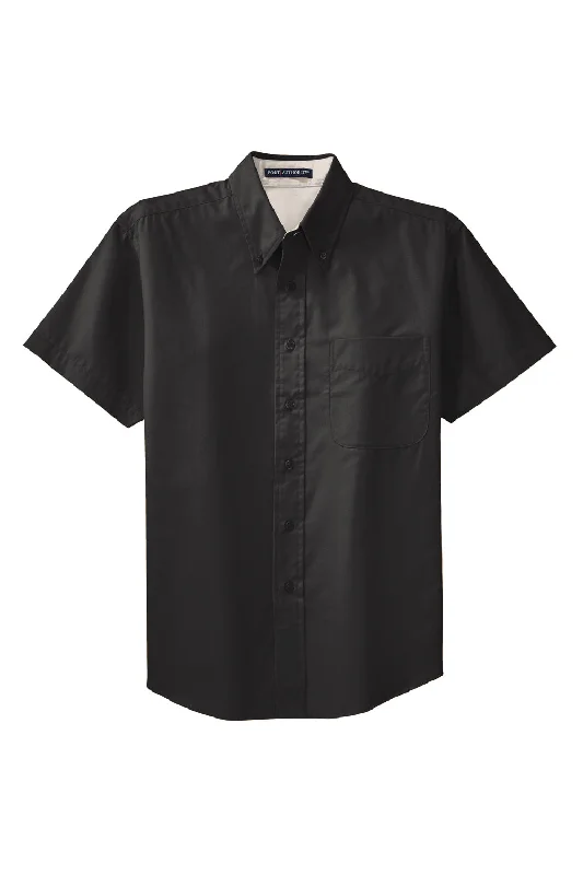 Port Authority Mens Easy Care Wrinkle Resistant Short Sleeve Button Down Shirt w/ Pocket - Black