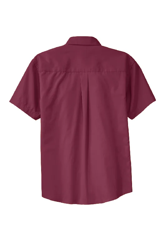 Port Authority Mens Easy Care Wrinkle Resistant Short Sleeve Button Down Shirt w/ Pocket - Burgundy