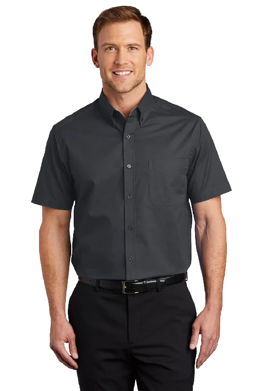 Port Authority Mens Easy Care Wrinkle Resistant Short Sleeve Button Down Shirt w/ Pocket - Classic Navy Blue - Closeout