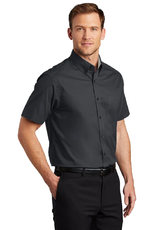 Port Authority Mens Easy Care Wrinkle Resistant Short Sleeve Button Down Shirt w/ Pocket - Classic Navy Blue - Closeout