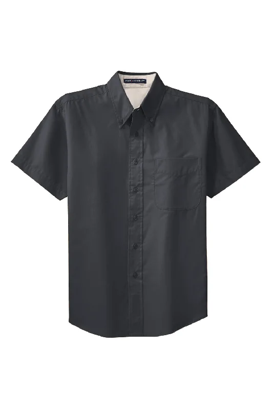 Port Authority Mens Easy Care Wrinkle Resistant Short Sleeve Button Down Shirt w/ Pocket - Classic Navy Blue - Closeout