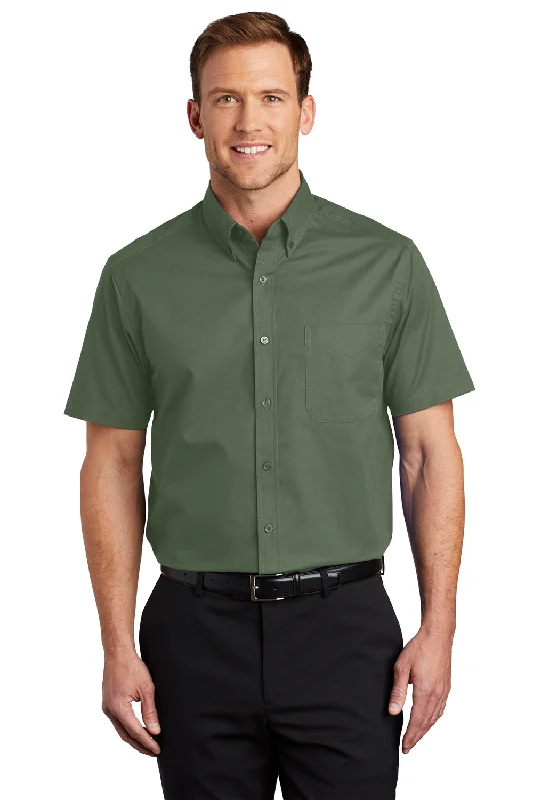 Port Authority Mens Easy Care Wrinkle Resistant Short Sleeve Button Down Shirt w/ Pocket - Clover Green