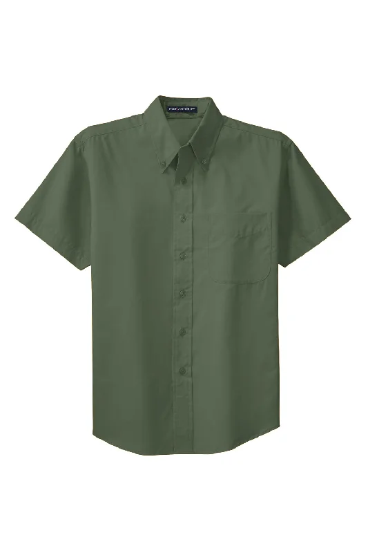 Port Authority Mens Easy Care Wrinkle Resistant Short Sleeve Button Down Shirt w/ Pocket - Clover Green