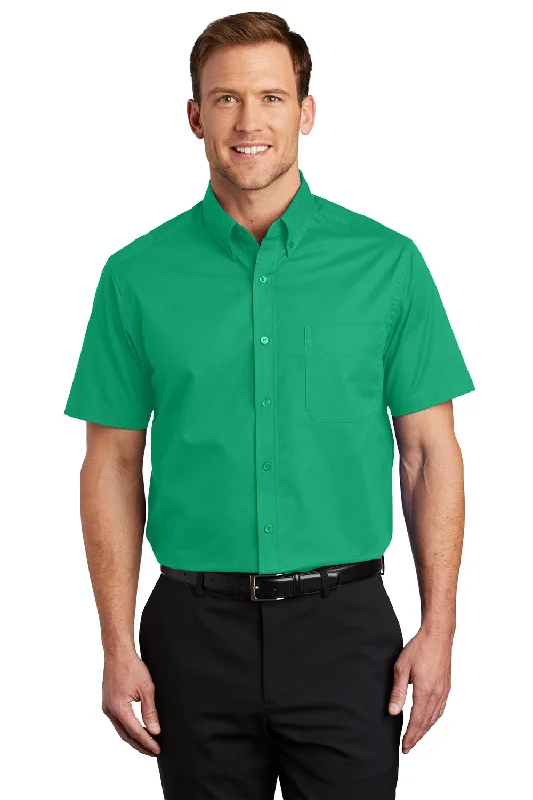 Port Authority Mens Easy Care Wrinkle Resistant Short Sleeve Button Down Shirt w/ Pocket - Court Green - Closeout