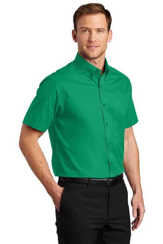 Port Authority Mens Easy Care Wrinkle Resistant Short Sleeve Button Down Shirt w/ Pocket - Court Green - Closeout