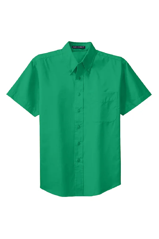 Port Authority Mens Easy Care Wrinkle Resistant Short Sleeve Button Down Shirt w/ Pocket - Court Green - Closeout