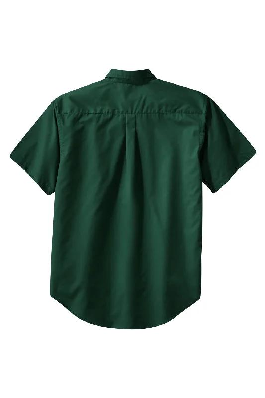 Port Authority Mens Easy Care Wrinkle Resistant Short Sleeve Button Down Shirt w/ Pocket - Dark Green