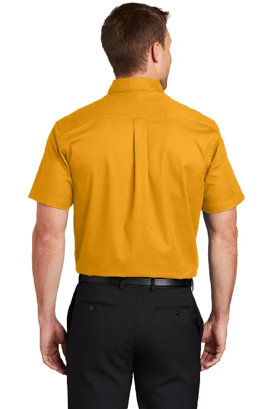 Port Authority Mens Easy Care Wrinkle Resistant Short Sleeve Button Down Shirt w/ Pocket - Athletic Gold - Closeout