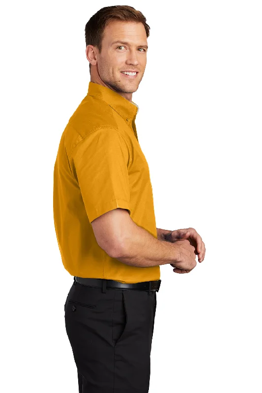 Port Authority Mens Easy Care Wrinkle Resistant Short Sleeve Button Down Shirt w/ Pocket - Athletic Gold - Closeout