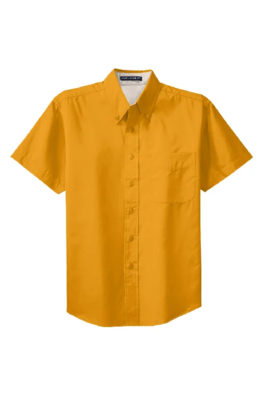 Port Authority Mens Easy Care Wrinkle Resistant Short Sleeve Button Down Shirt w/ Pocket - Athletic Gold - Closeout