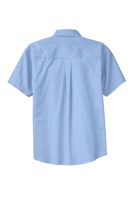 Port Authority Mens Easy Care Wrinkle Resistant Short Sleeve Button Down Shirt w/ Pocket - Light Blue