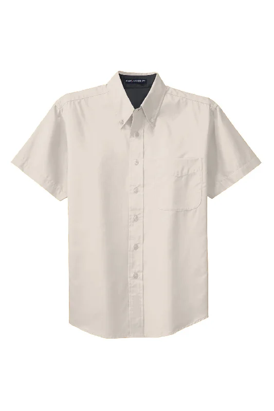 Port Authority Mens Easy Care Wrinkle Resistant Short Sleeve Button Down Shirt w/ Pocket - Light Stone - Closeout