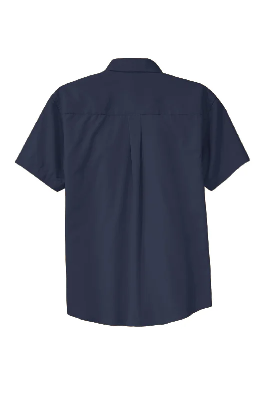 Port Authority Mens Easy Care Wrinkle Resistant Short Sleeve Button Down Shirt w/ Pocket - Navy Blue