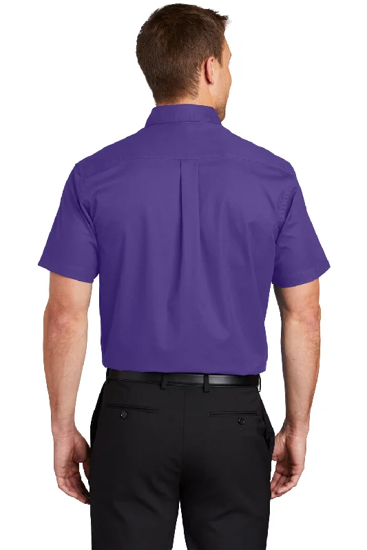 Port Authority Mens Easy Care Wrinkle Resistant Short Sleeve Button Down Shirt w/ Pocket - Purple