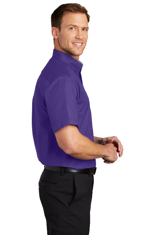 Port Authority Mens Easy Care Wrinkle Resistant Short Sleeve Button Down Shirt w/ Pocket - Purple