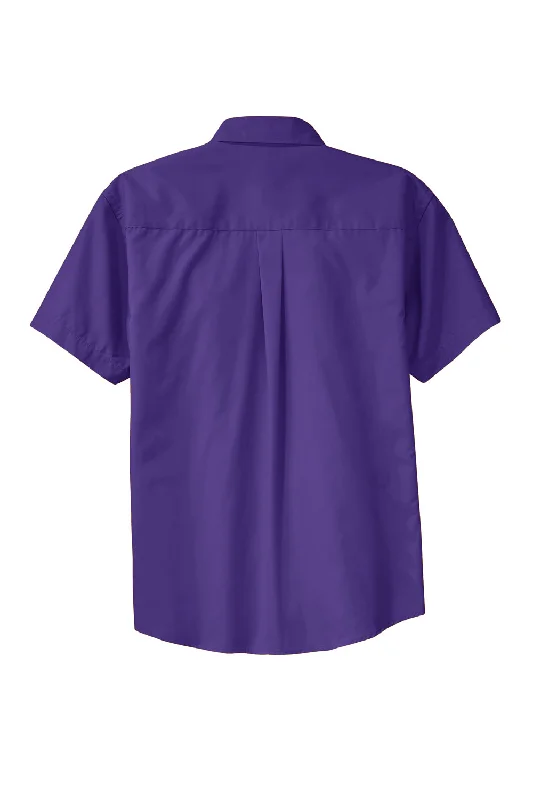 Port Authority Mens Easy Care Wrinkle Resistant Short Sleeve Button Down Shirt w/ Pocket - Purple