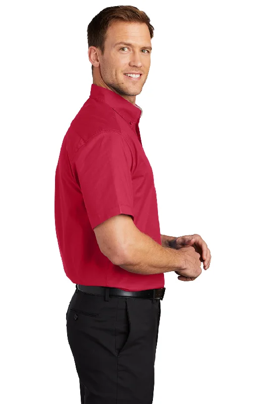 Port Authority Mens Easy Care Wrinkle Resistant Short Sleeve Button Down Shirt w/ Pocket - Red