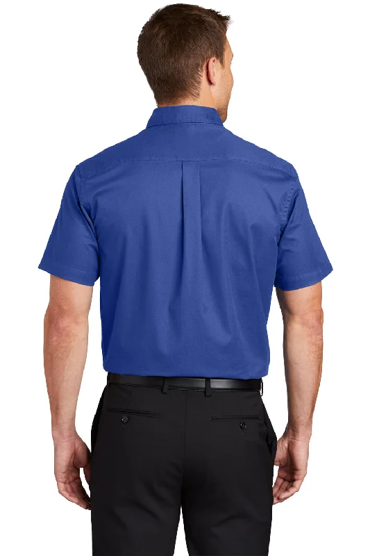 Port Authority Mens Easy Care Wrinkle Resistant Short Sleeve Button Down Shirt w/ Pocket - Royal Blue