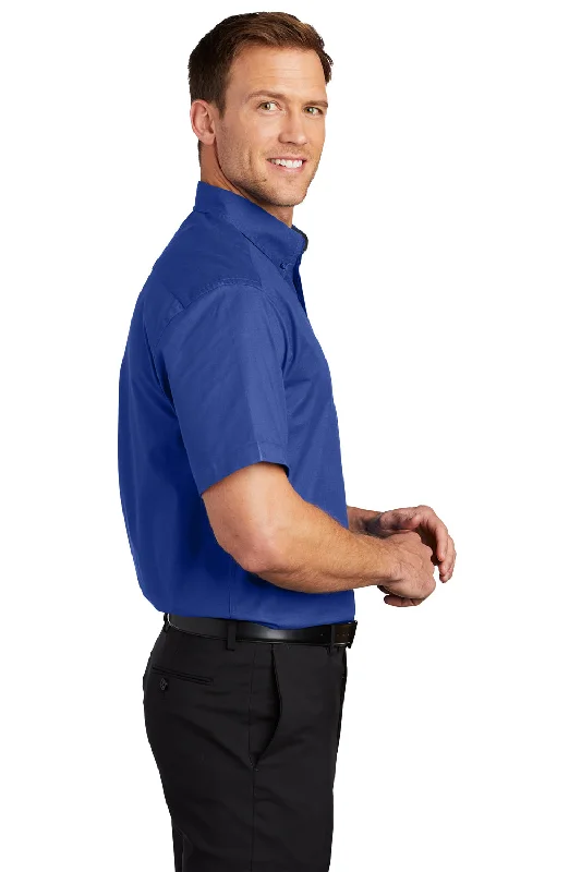 Port Authority Mens Easy Care Wrinkle Resistant Short Sleeve Button Down Shirt w/ Pocket - Royal Blue