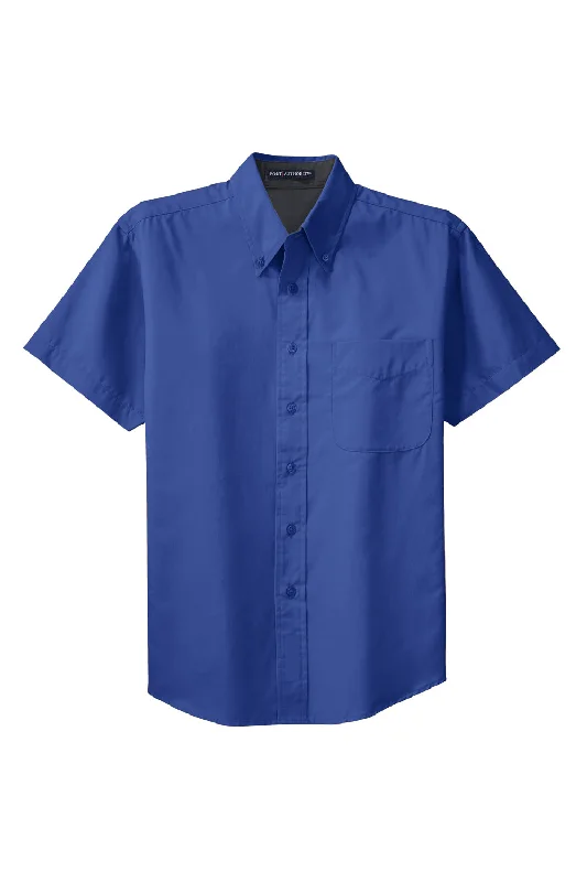 Port Authority Mens Easy Care Wrinkle Resistant Short Sleeve Button Down Shirt w/ Pocket - Royal Blue