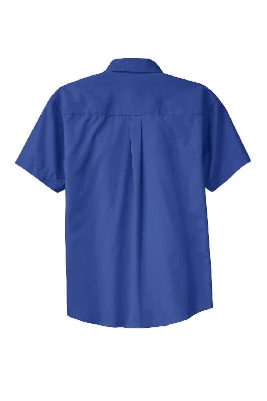 Port Authority Mens Easy Care Wrinkle Resistant Short Sleeve Button Down Shirt w/ Pocket - Royal Blue