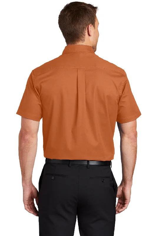 Port Authority Mens Easy Care Wrinkle Resistant Short Sleeve Button Down Shirt w/ Pocket - Texas Orange - Closeout