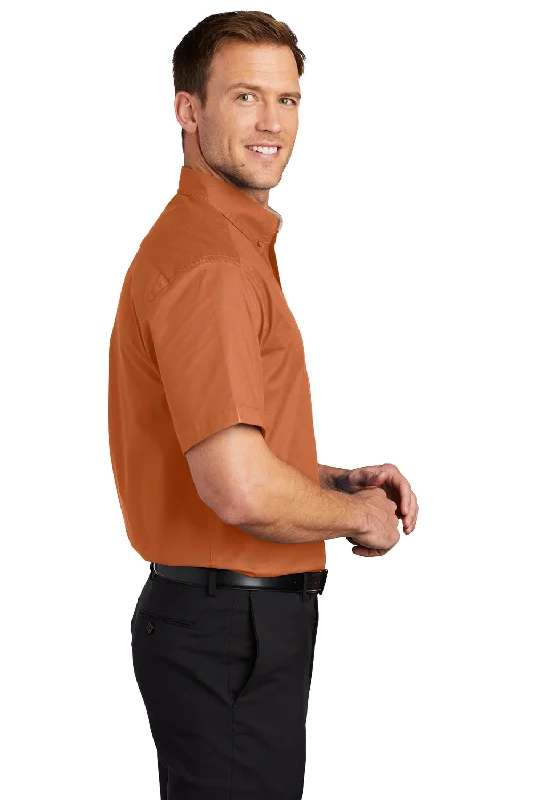 Port Authority Mens Easy Care Wrinkle Resistant Short Sleeve Button Down Shirt w/ Pocket - Texas Orange - Closeout