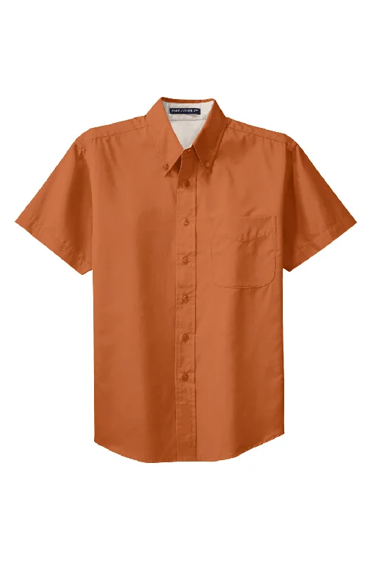 Port Authority Mens Easy Care Wrinkle Resistant Short Sleeve Button Down Shirt w/ Pocket - Texas Orange - Closeout