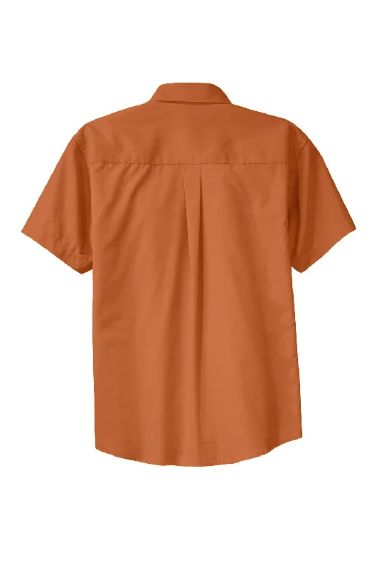 Port Authority Mens Easy Care Wrinkle Resistant Short Sleeve Button Down Shirt w/ Pocket - Texas Orange - Closeout