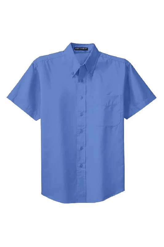 Port Authority Mens Easy Care Wrinkle Resistant Short Sleeve Button Down Shirt w/ Pocket - Ultramarine Blue