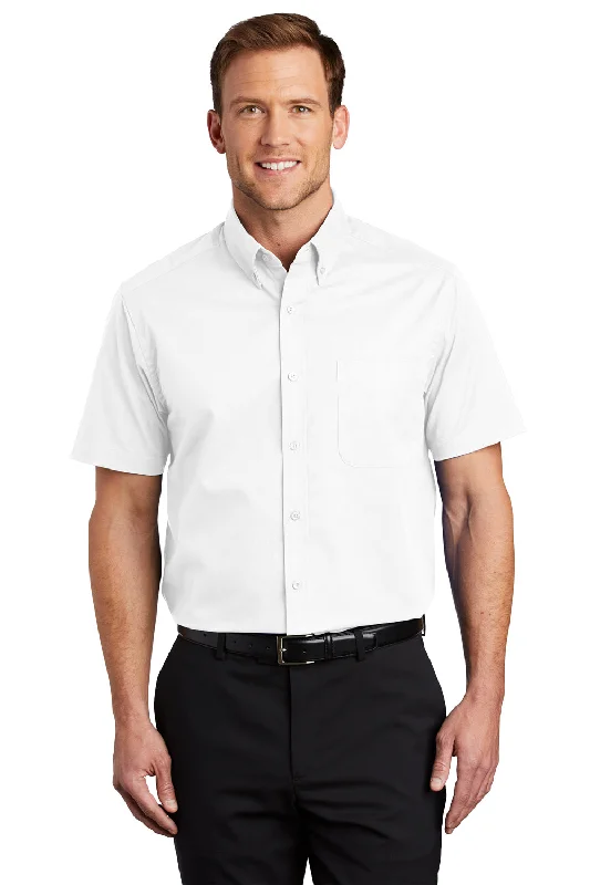 Port Authority Mens Easy Care Wrinkle Resistant Short Sleeve Button Down Shirt w/ Pocket - White