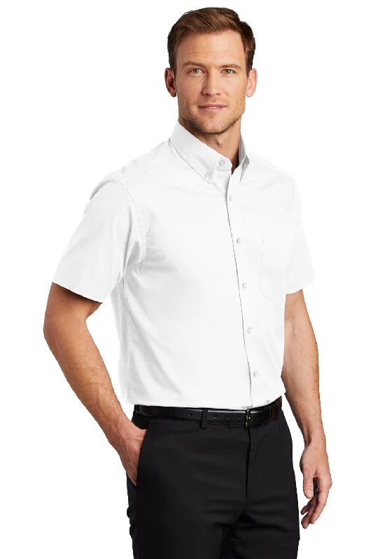 Port Authority Mens Easy Care Wrinkle Resistant Short Sleeve Button Down Shirt w/ Pocket - White