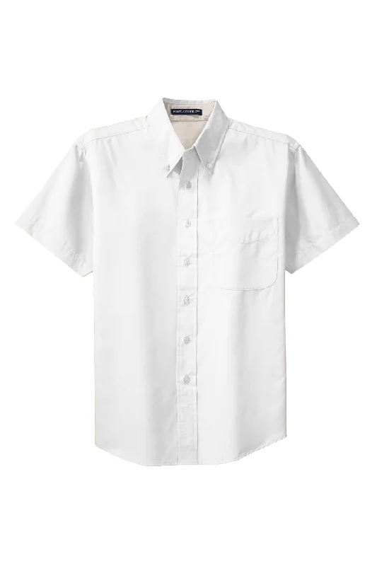 Port Authority Mens Easy Care Wrinkle Resistant Short Sleeve Button Down Shirt w/ Pocket - White